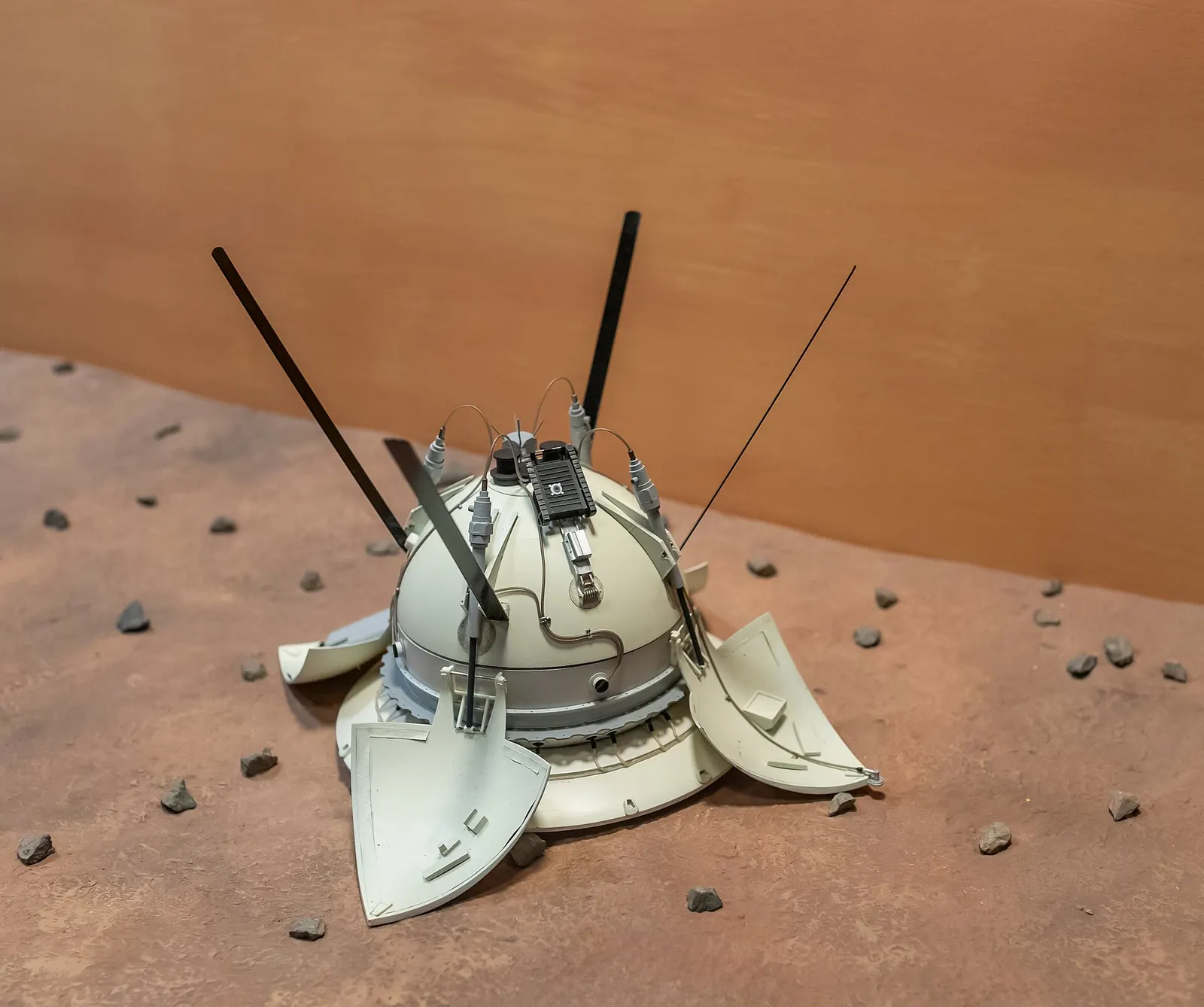 Museum model of the Soviet Mars 3 lander, which made the first soft Mars landing in 1971