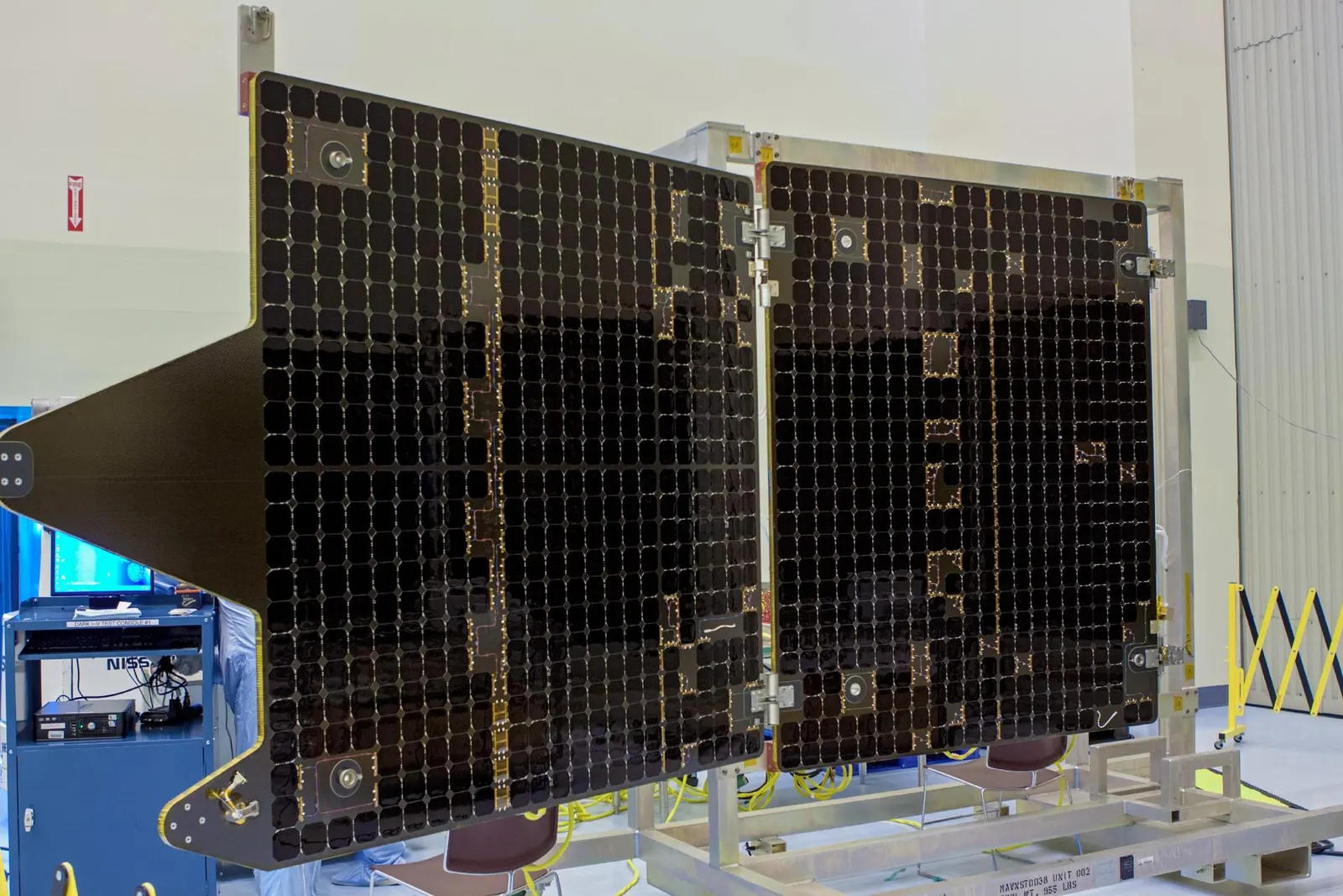 Pre-launch testing of the MAVEN spacecraft's solar arrays at NASA Kennedy Space Center, 2013