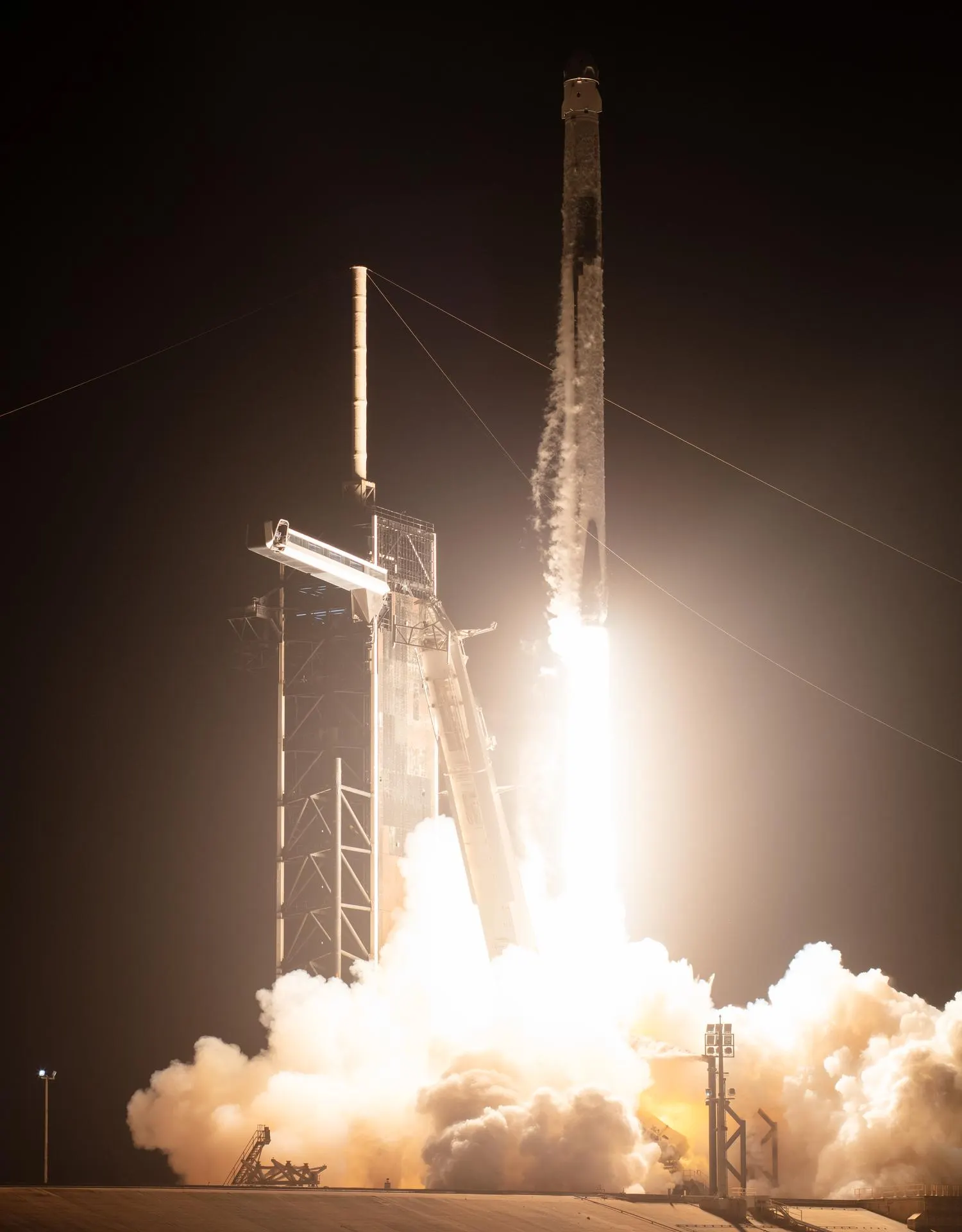 A Falcon 9 rocket carrying Crew Dragon Endurance lifts off from Launch Complex 39A at Kennedy Space Center on NASA's SpaceX Crew-7 mission, 26 August 2023