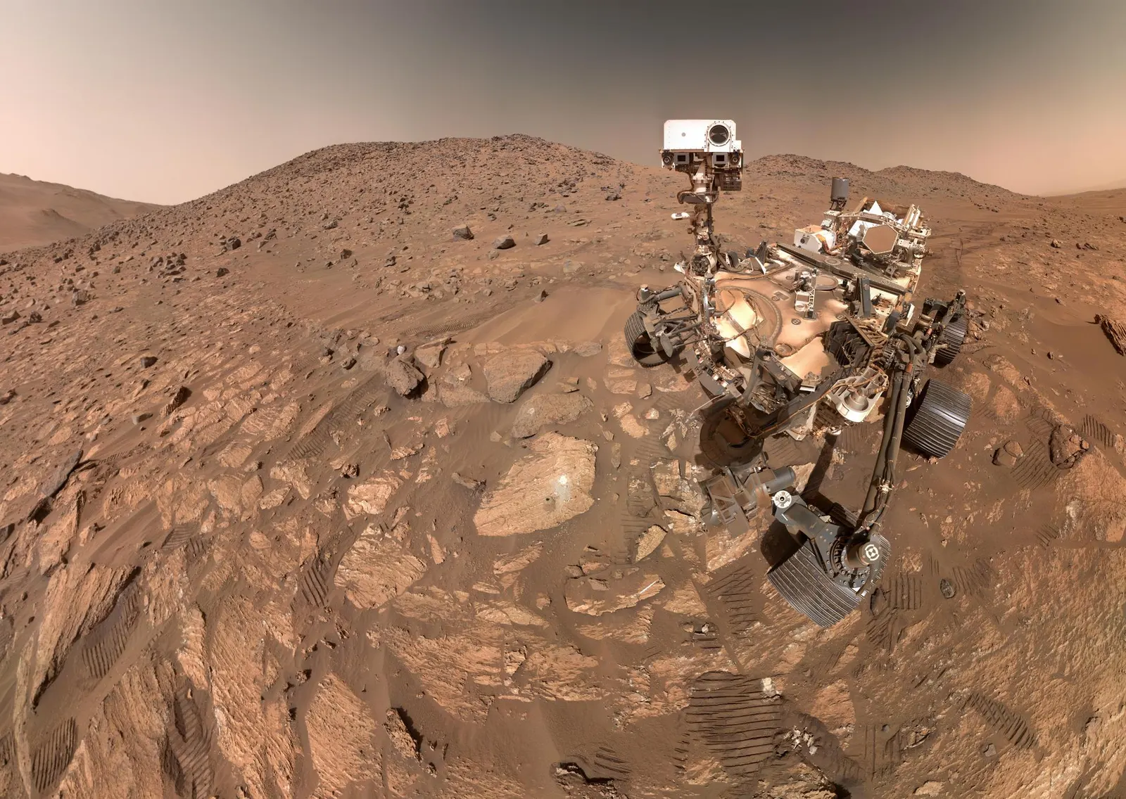 NASA's Perseverance rover selfie at Jezero Crater, Mars, beside the 'Cheyava Falls' rock