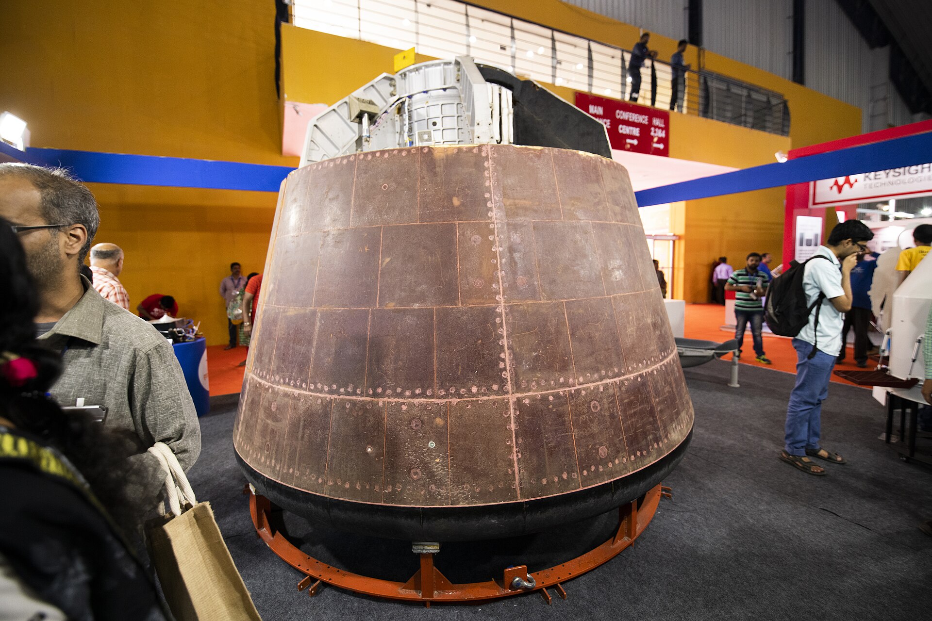 An ISRO Gaganyaan crew module (crew-escape test hardware) on display