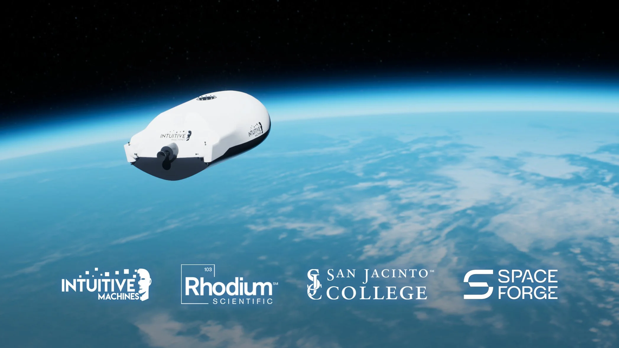 Intuitive Machines' orbital re-entry vehicle — in partnership with Rhodium Scientific, San Jacinto College, and Space Forge — demonstrates the company's expanding revenue streams beyond lunar delivery into orbital manufacturing and pharmaceutical research services