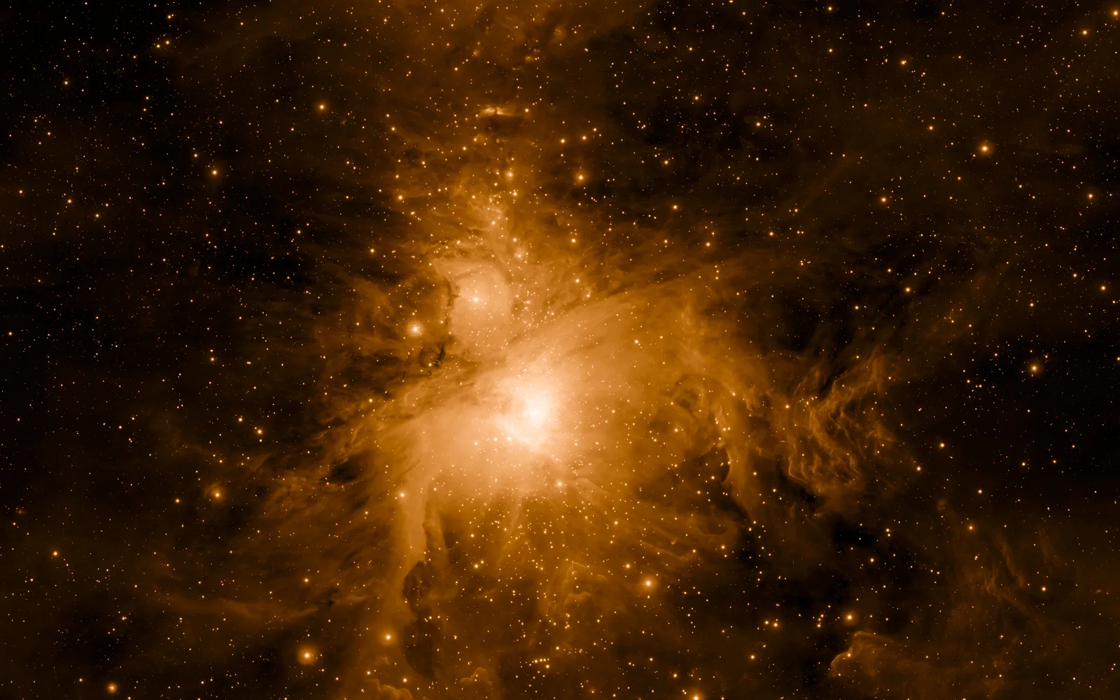 Orion Nebula (M42) in infrared — VISTA's near-infrared eye sees through the dust, revealing thousands of young and still-forming stars normally hidden inside the nebula's glowing cocoon.