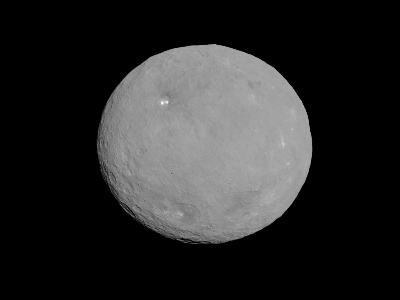 The dwarf planet Ceres with the bright deposits of Occator crater, imaged by NASA's Dawn spacecraft (NASA/JPL-Caltech/UCLA/MPS/DLR/IDA)