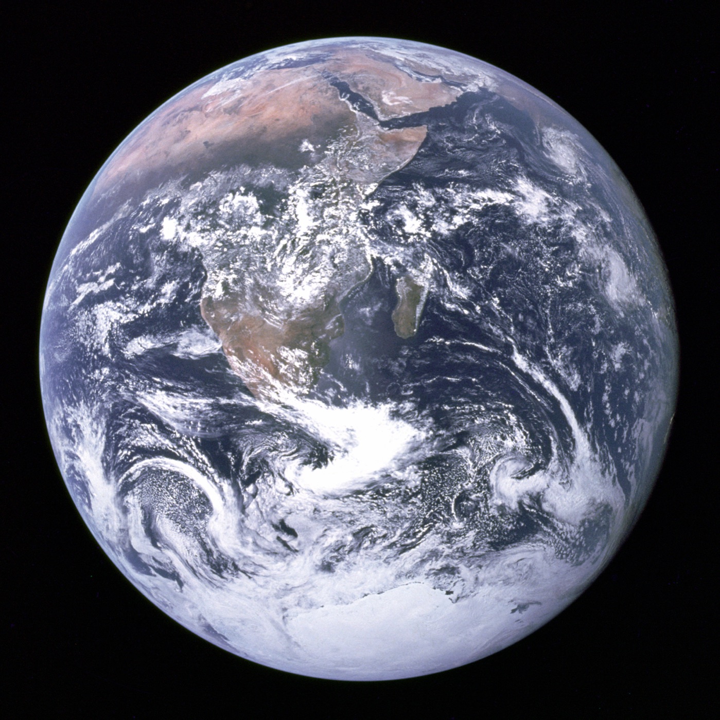 Earth as the "Blue Marble" — the full globe photographed by the Apollo 17 crew in December 1972 (NASA)