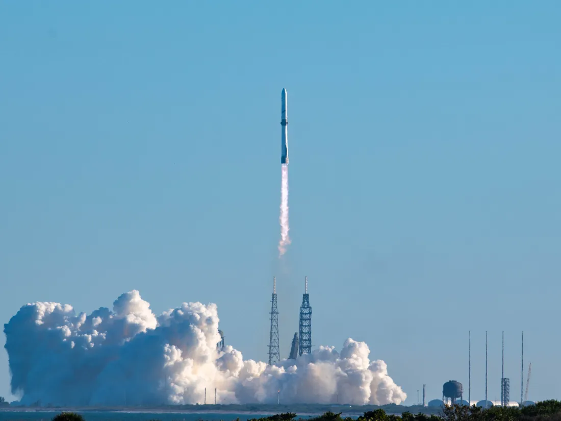New Glenn launching NASA's ESCAPADE from SLC-36, 13 November 2025 — the flight that landed its booster.