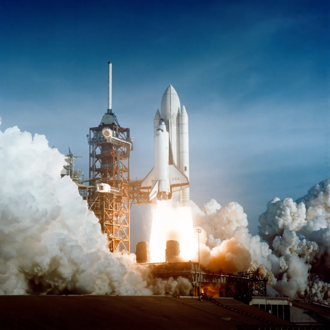 Columbia launching on STS-1, 12 April 1981 — the first Shuttle flight.