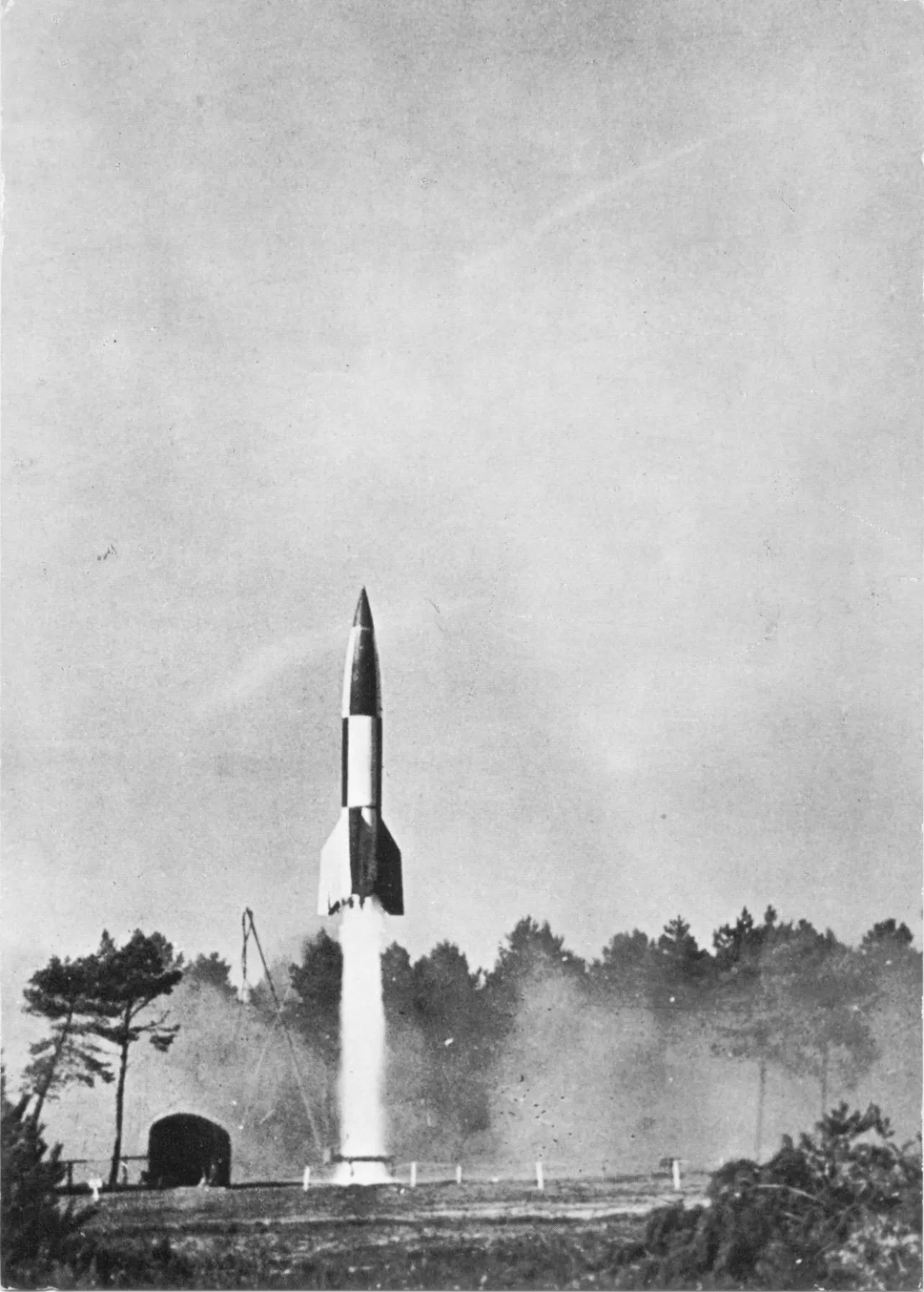 A V-2 lifting off near Cuxhaven, October 1945.